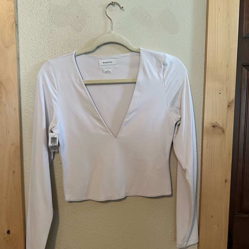 Babaton Light Lavender Long-Sleeve V-Neck Crop Top